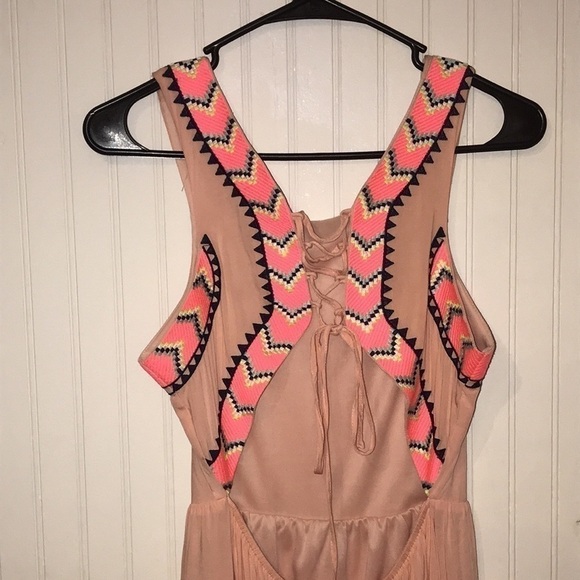 Lulumari Pink floor length maxi dress with tribal accents size medium - Picture 4 of 6